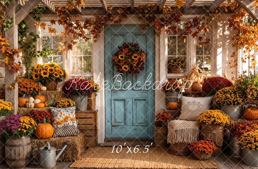 Kate Autumn Porch Pumpkins Hay Bales Backdrop Designed by Emetselch - Image 4