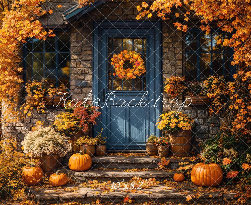 Kate Autumn Pumpkin Blue Doorstep Backdrop Designed by Emetselch - Image 6