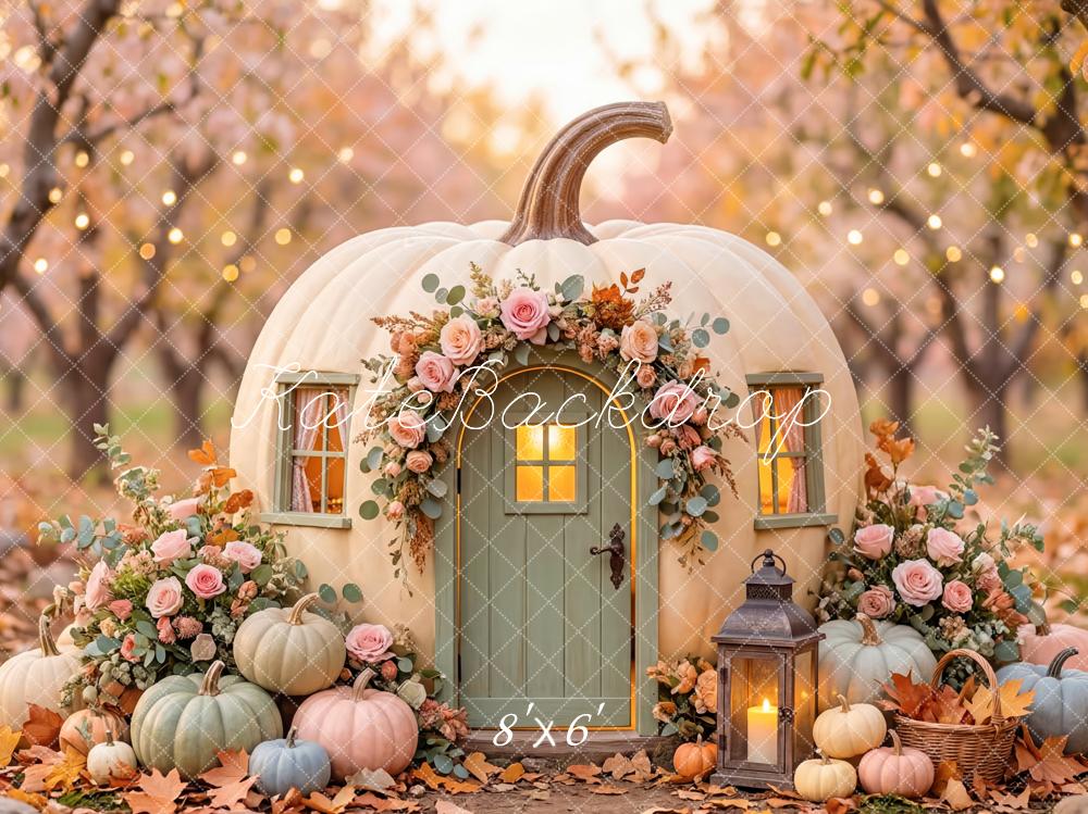 Kate Autumn Pumpkin House Floral Garland Fleece Backdrop Designed by Patty Robert