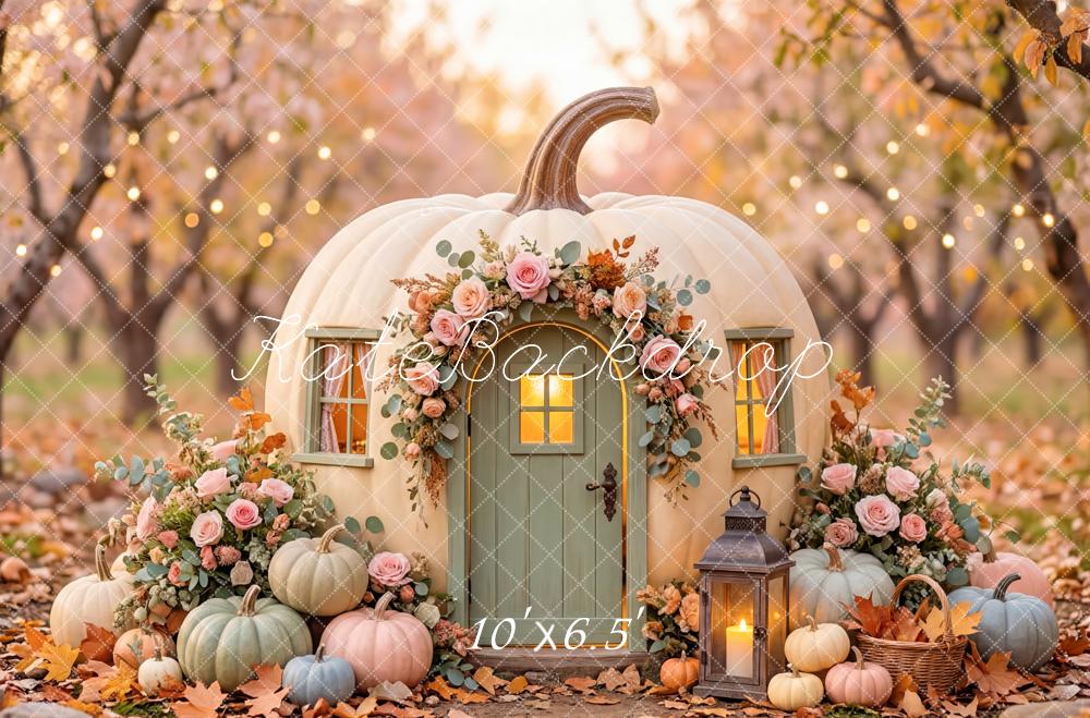 Kate Autumn Pumpkin House Floral Garland Fleece Backdrop Designed by Patty Robert - Image 2