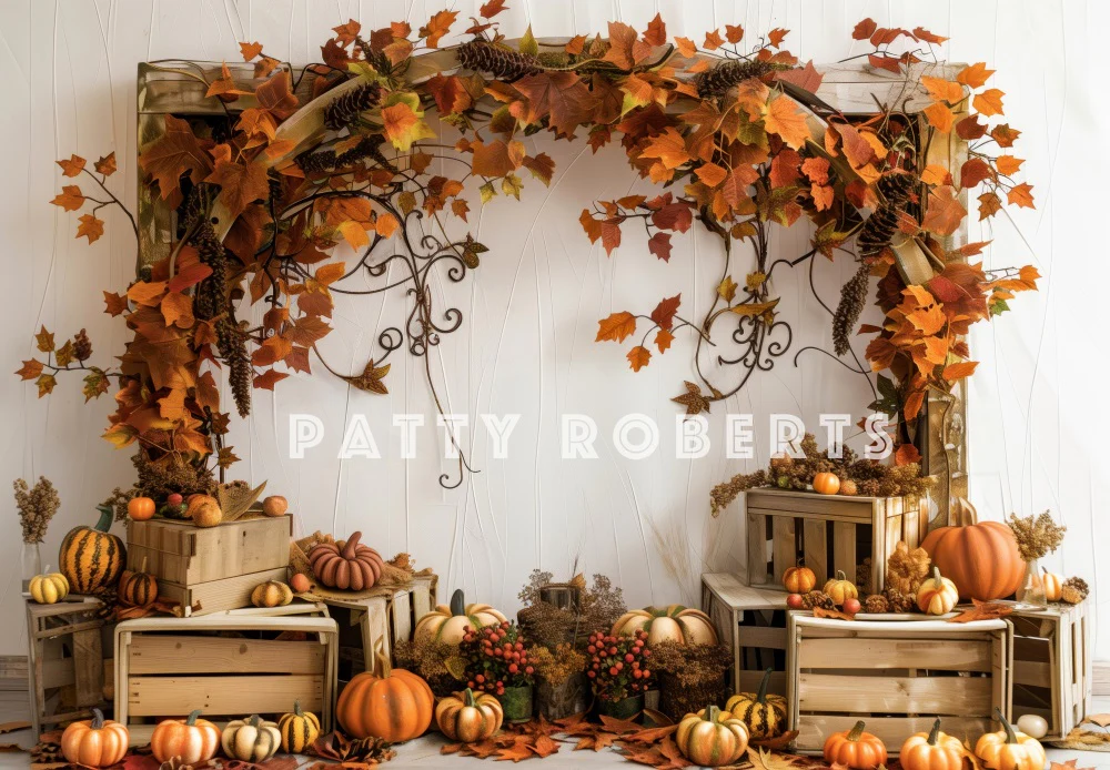 Kate Autumn Pumpkin Maple Leaf Wooden Arch Backdrop Designed by Patty Robert - Image 2