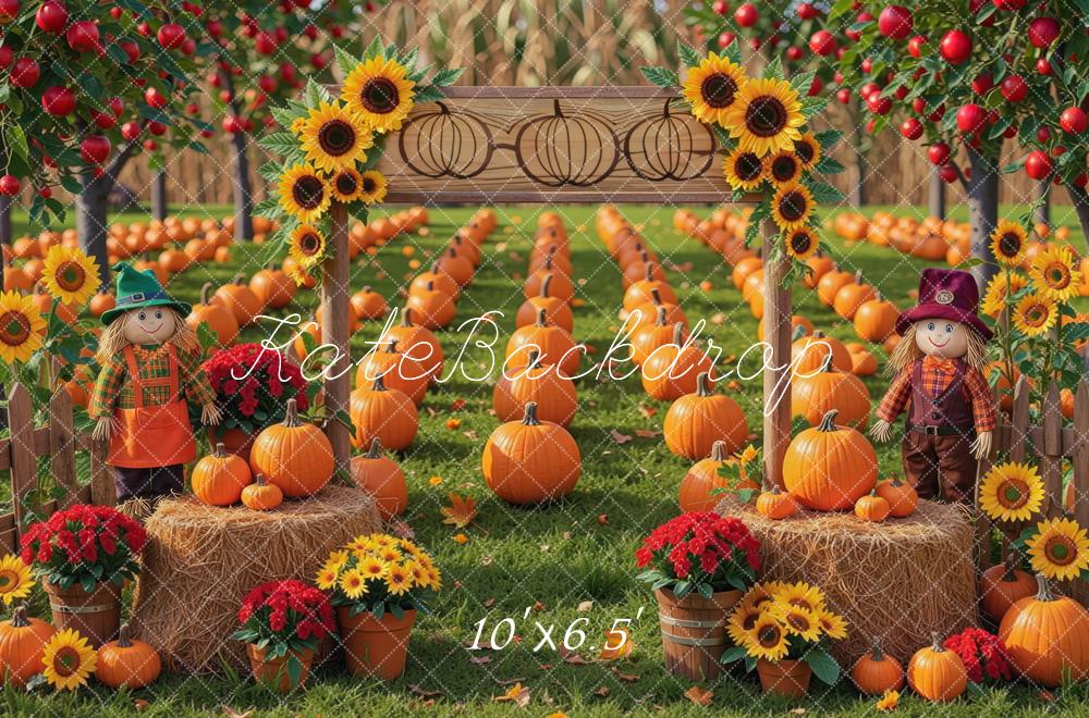 Kate Autumn Pumpkin Patch Sunflowers Hay Bales Backdrop Designed by Mini MakeBelieve - Image 4