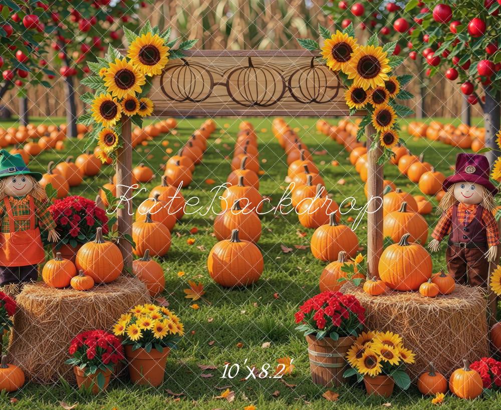 Kate Autumn Pumpkin Patch Sunflowers Hay Bales Backdrop Designed by Mini MakeBelieve - Image 6