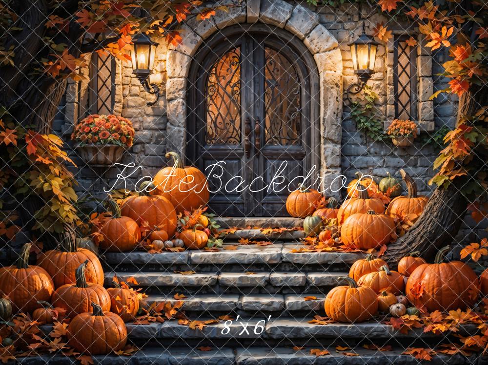 Kate Autumn Pumpkin Retro Stone Castle Backdrop Designed by Chain Photography - Image 3