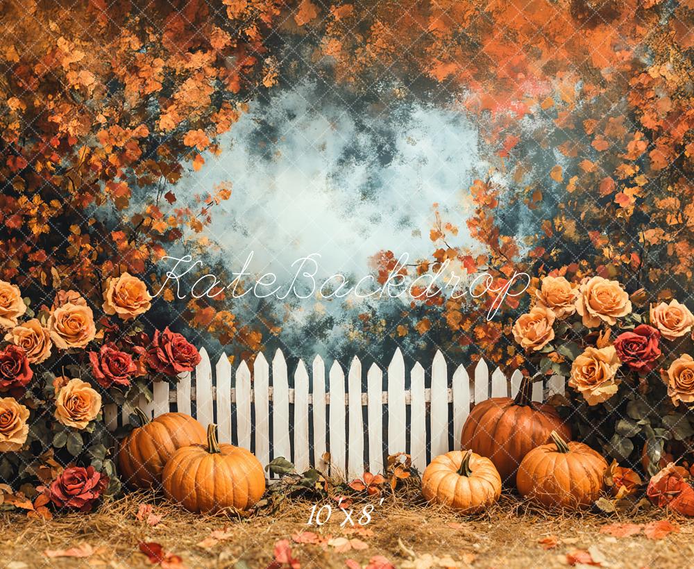 Kate Autumn Pumpkin Rose Garden Fence Backdrop Designed by Emetselch - Image 6