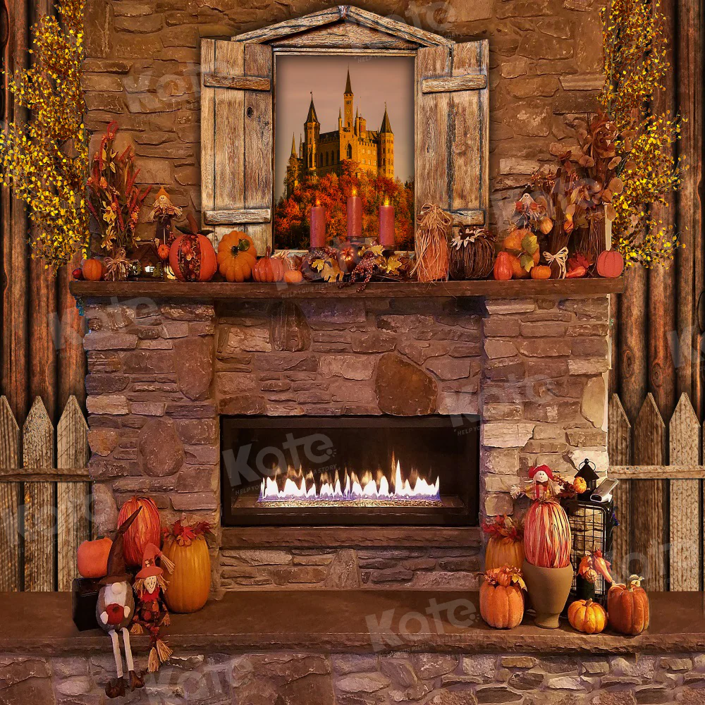 Kate Autumn Pumpkins Fireplace Backdrop for Photography - Image 3