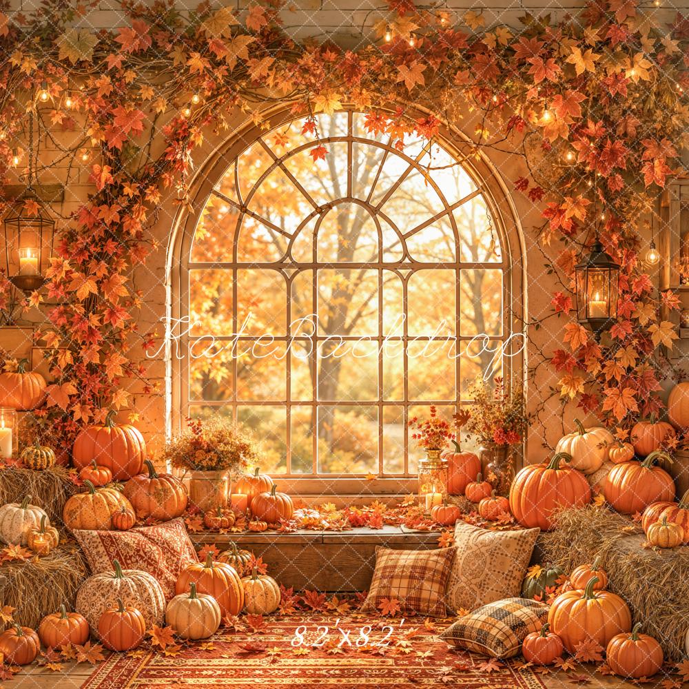 Kate Autumn Pumpkins Hay Bales Arched Window Backdrop Designed by Emetselch - Image 5