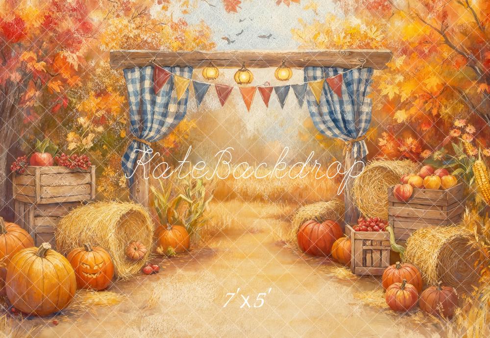 Kate Autumn Pumpkins Hay Bales Crates Backdrop Designed by GQ
