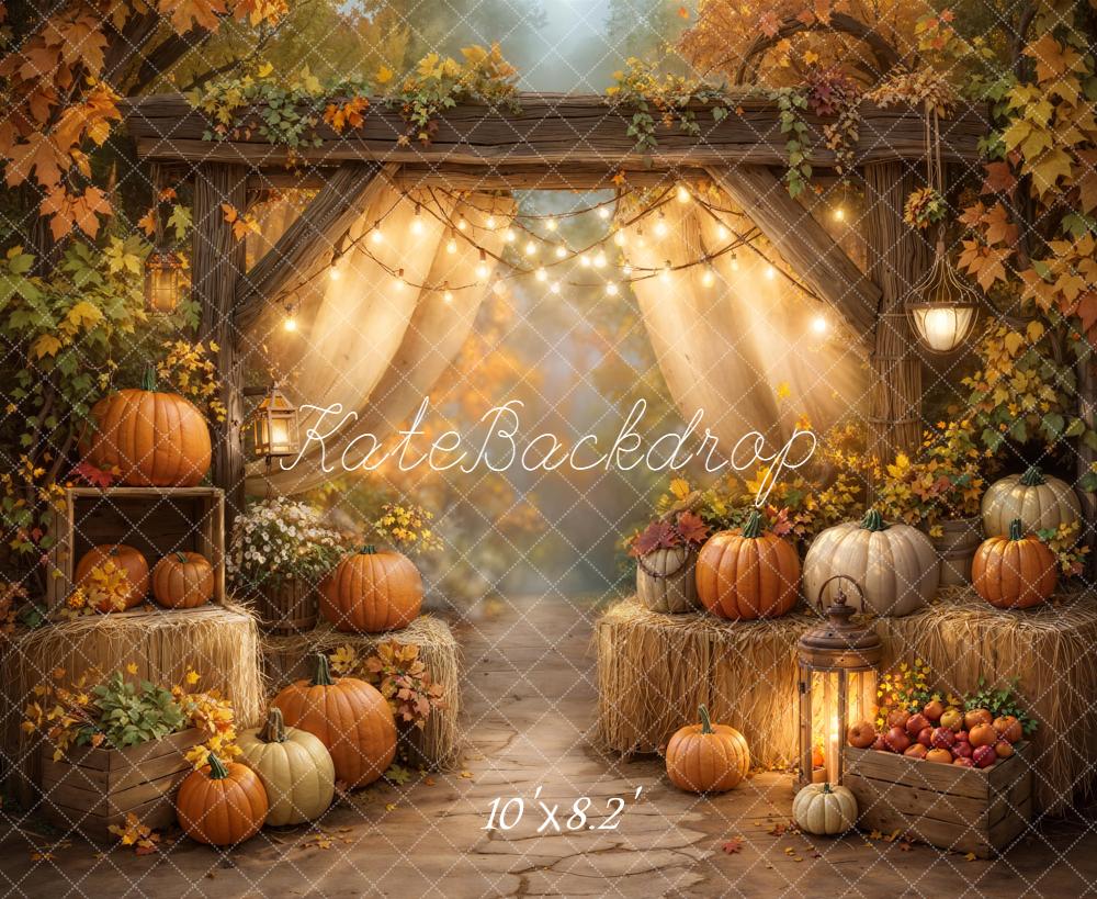 Kate Autumn Pumpkins Hay Bales Light Fleece Backdrop Designed by GQ - Image 3