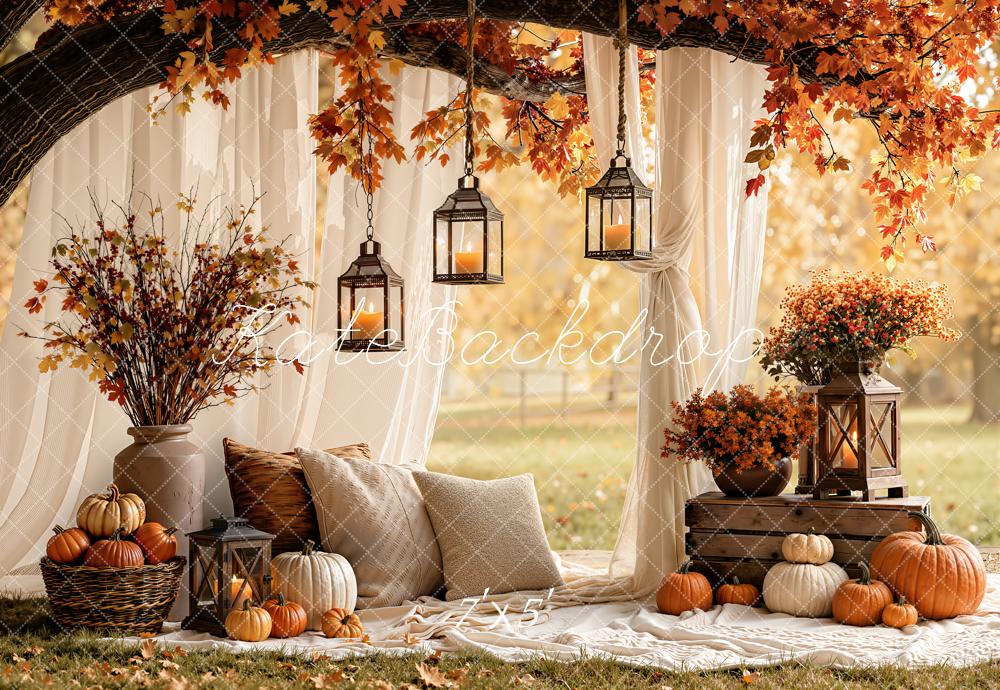 Kate Autumn Pumpkins Lanterns Cosy Scene Backdrop Designed by Emetselch