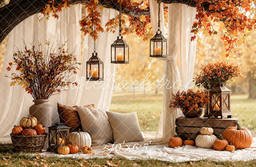 Kate Autumn Pumpkins Lanterns Fleece Backdrop Designed by Emetselch - Image 2