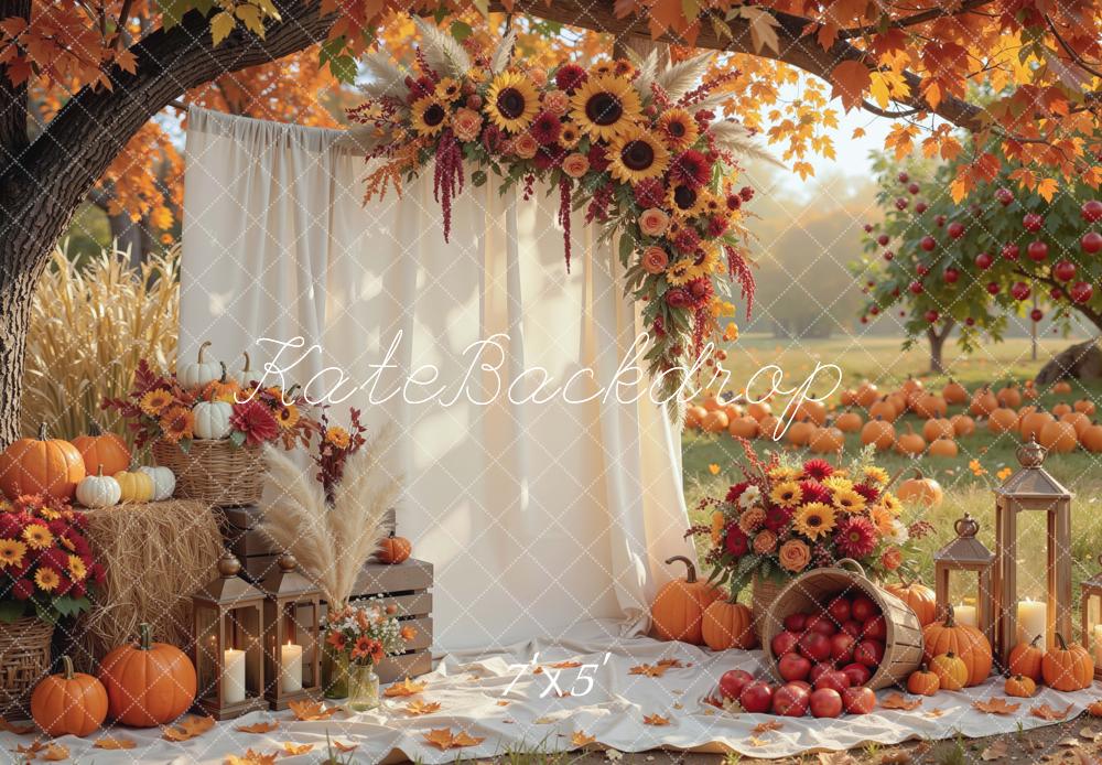 Kate Autumn Pumpkins Sunflowers Backdrop Designed by Mini MakeBelieve
