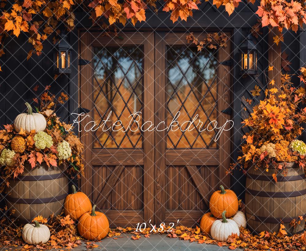 Kate Autumn Pumpkins Wooden Door Backdrop Designed by Emetselch - Image 6
