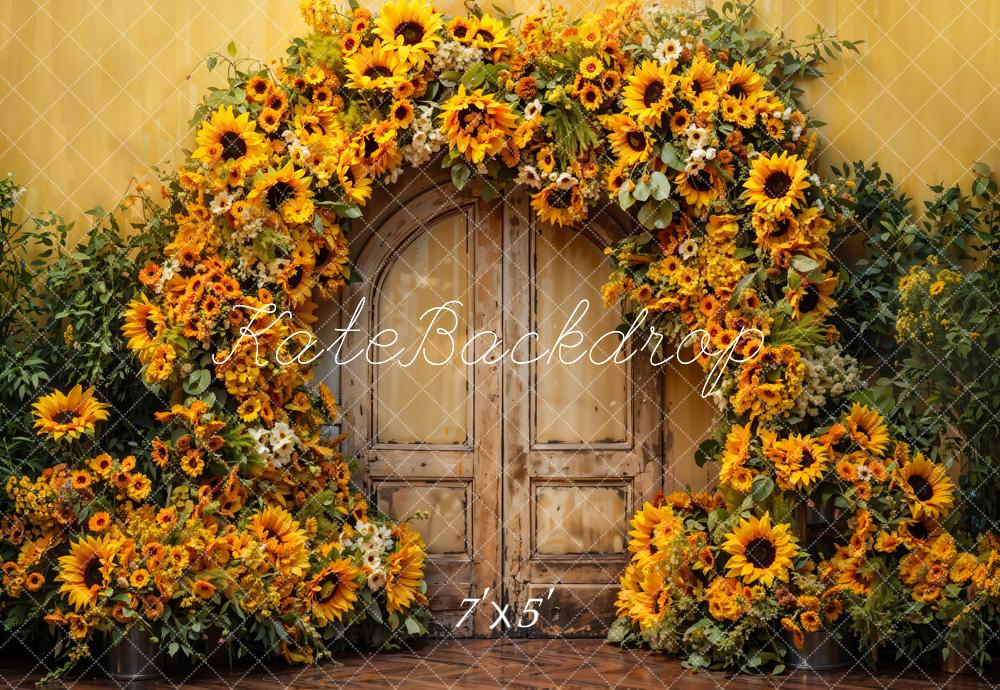 Kate Autumn Sunflower Arch Wooden Door Backdrop Designed by Emetselch