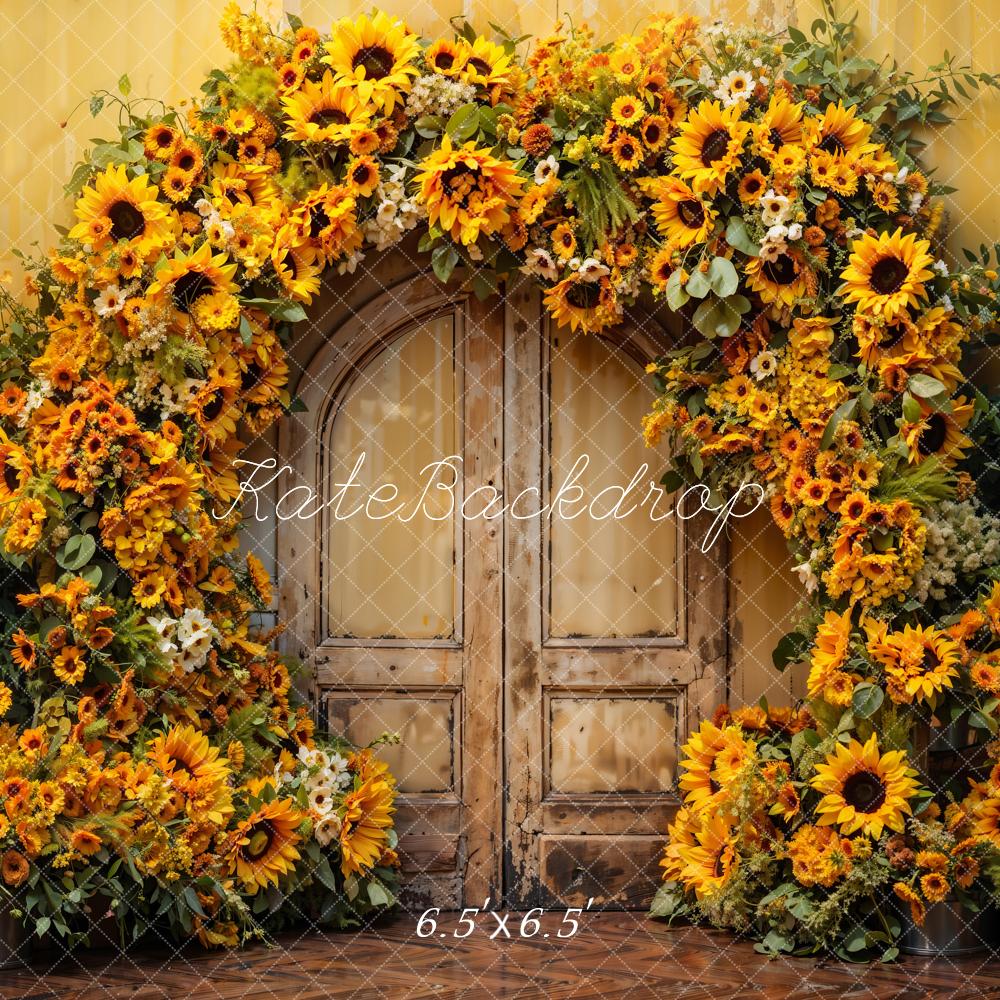 Kate Autumn Sunflower Arch Wooden Door Backdrop Designed by Emetselch - Image 2