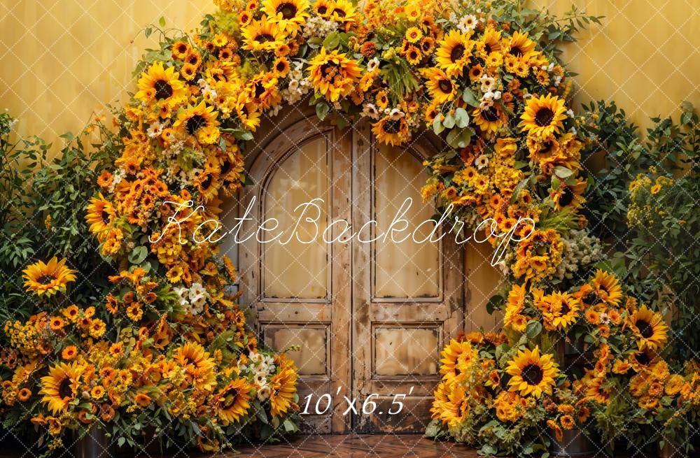 Kate Autumn Sunflower Arch Wooden Door Backdrop Designed by Emetselch - Image 4