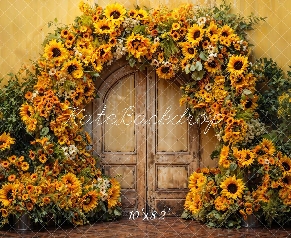 Kate Autumn Sunflower Arch Wooden Door Backdrop Designed by Emetselch - Image 5