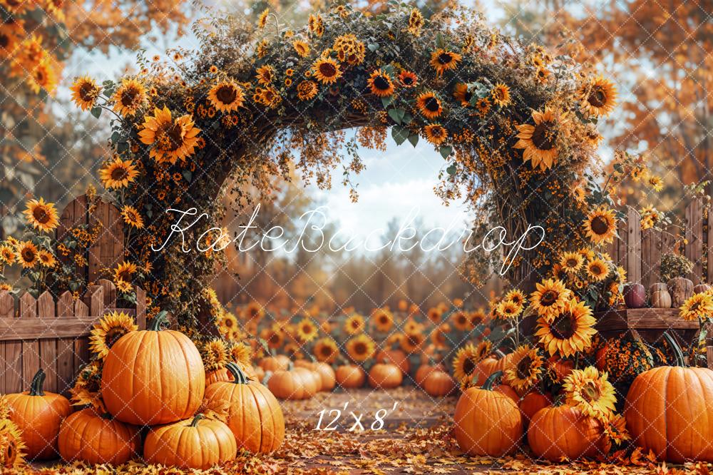 Kate Autumn Sunflower Pumpkin Arch Fleece Backdrop Designed by Emetselch - Image 6