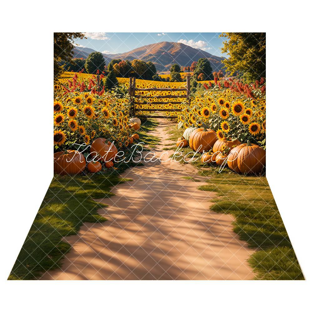 Kate Autumn Sunflower Pumpkin Farm Backdrop+Meadow Path Floor Backdrop