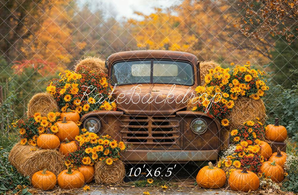 Kate Autumn Truck Pumpkins Hay Bales Backdrop Designed by Emetselch - Image 6