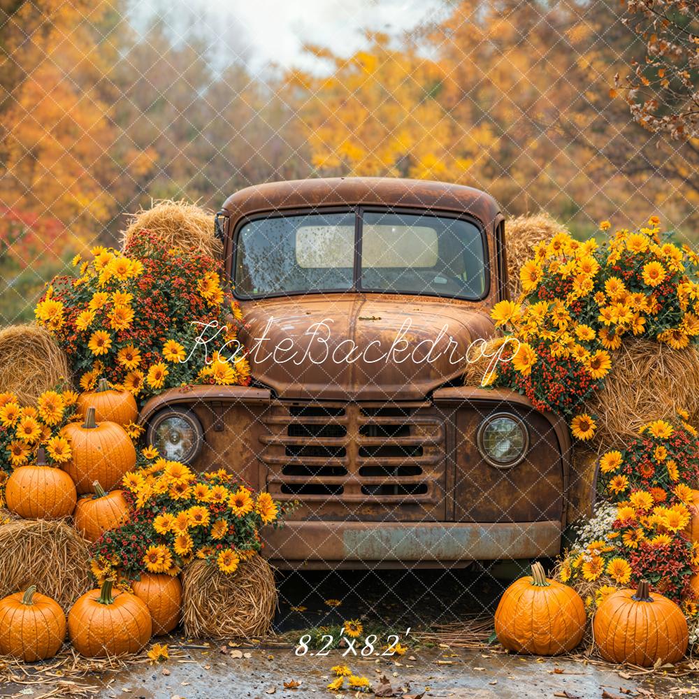 Kate Autumn Truck Pumpkins Hay Bales Backdrop Designed by Emetselch - Image 7