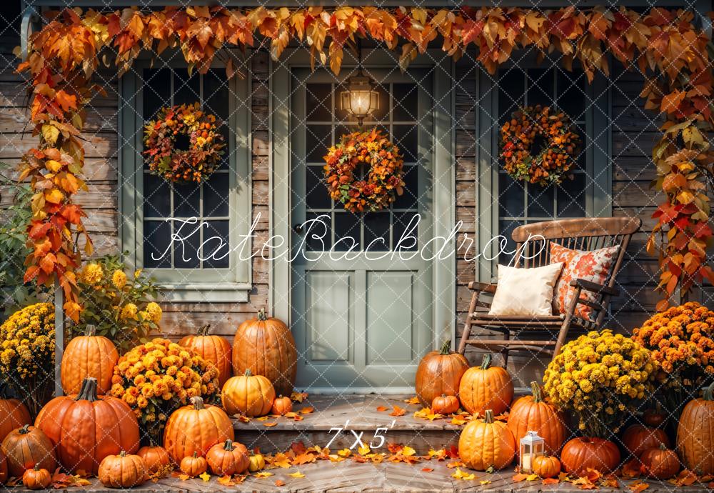 Kate Autumn Yard Pumpkin Wooden House Backdrop Designed by Chain Photography