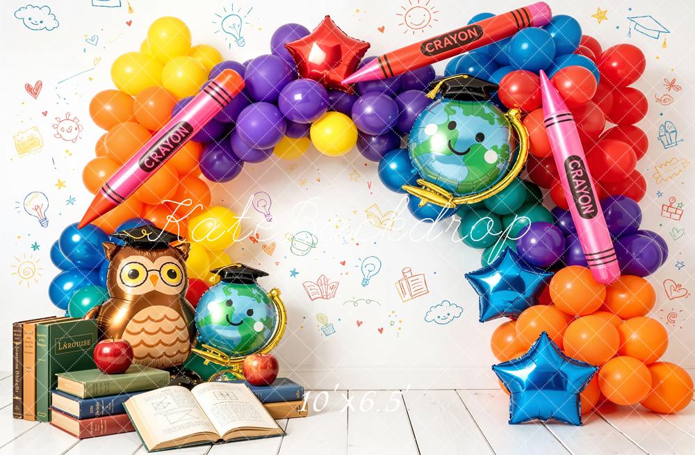 Kate Back To School Balloon Arch Owl Globe Fleece Backdrop Designed by Emetselch - Image 2