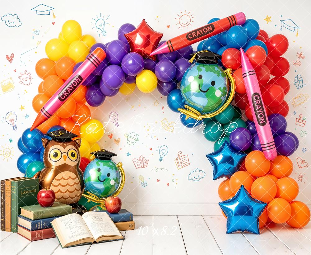 Kate Back To School Balloon Arch Owl Globe Fleece Backdrop Designed by Emetselch - Image 3