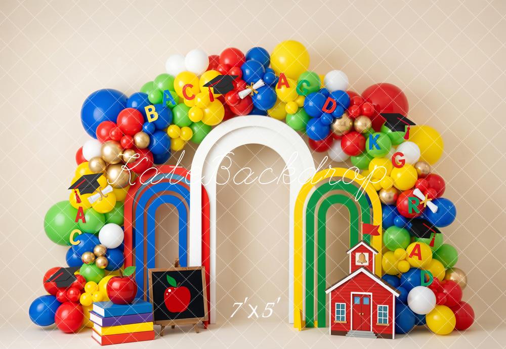 Kate Back To School Balloon Arch Schoolhouse Backdrop Designed by Emetselch