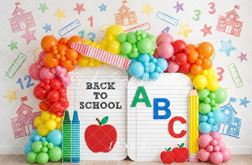 Kate Back To School Balloons Crayons Apple Backdrop Designed by Emetselch - Image 7