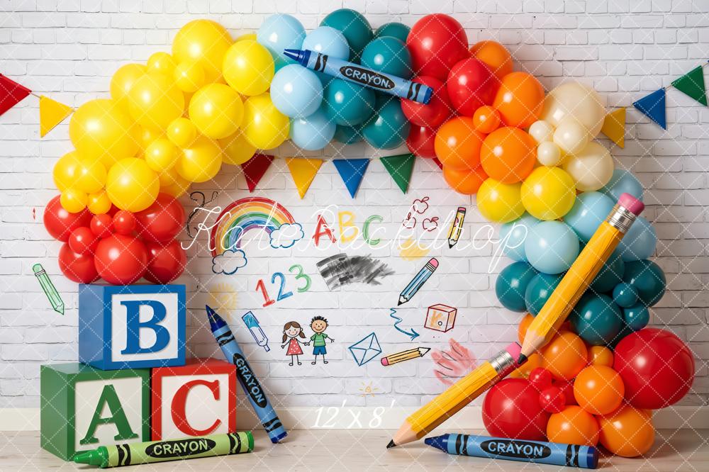 Kate Back To School Balloons Crayons Blocks Fleece Backdrop Designed by Emetselch - Image 4