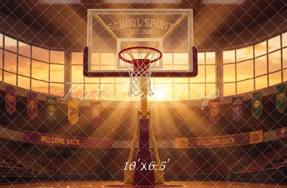 Kate Back To School Basketball Hoop Gymnasium Fleece Backdrop Designed by Emetselch - Image 2