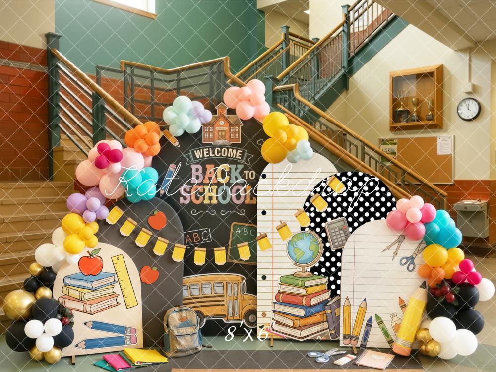 Kate Back To School Blackboard Balloons Stationery Fleece Backdrop Designed by Emetselch