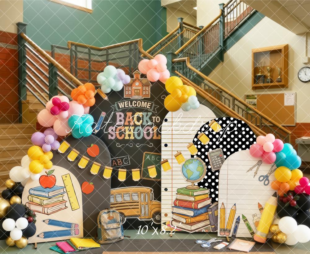 Kate Back To School Blackboard Balloons Stationery Fleece Backdrop Designed by Emetselch - Image 3