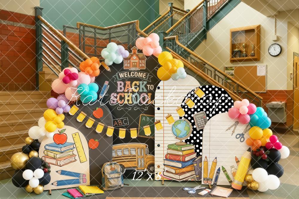 Kate Back To School Blackboard Balloons Stationery Fleece Backdrop Designed by Emetselch - Image 4