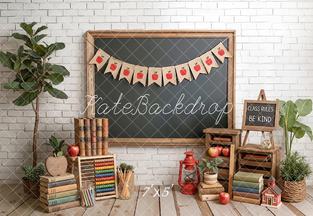 Kate Back To School Blackboard Books Apples Backdrop Designed by Emetselch