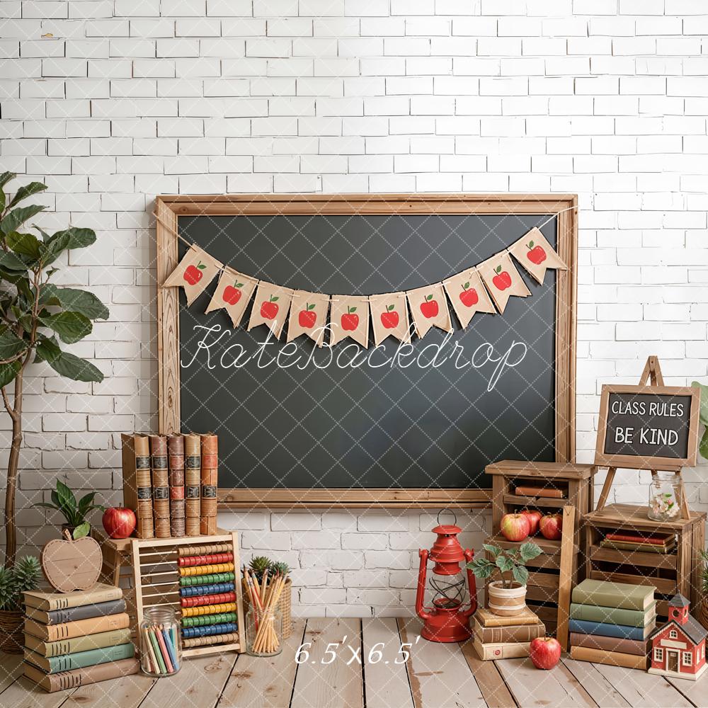 Kate Back To School Blackboard Books Apples Backdrop Designed by Emetselch - Image 2