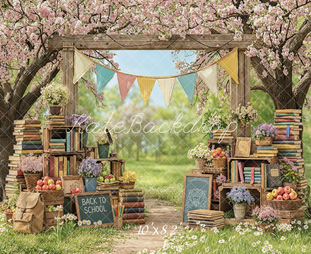 Kate Back To School Books Blossoms Bunting Fleece Backdrop Designed by Emetselch - Image 3