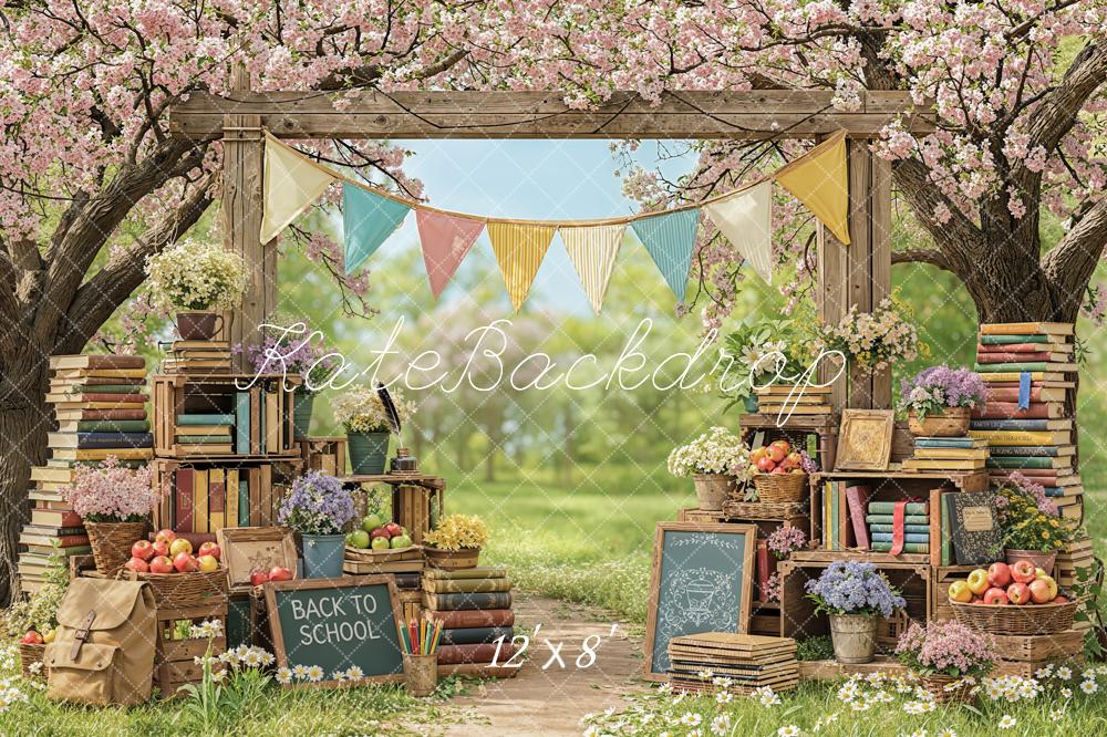 Kate Back To School Books Blossoms Bunting Fleece Backdrop Designed by Emetselch - Image 4