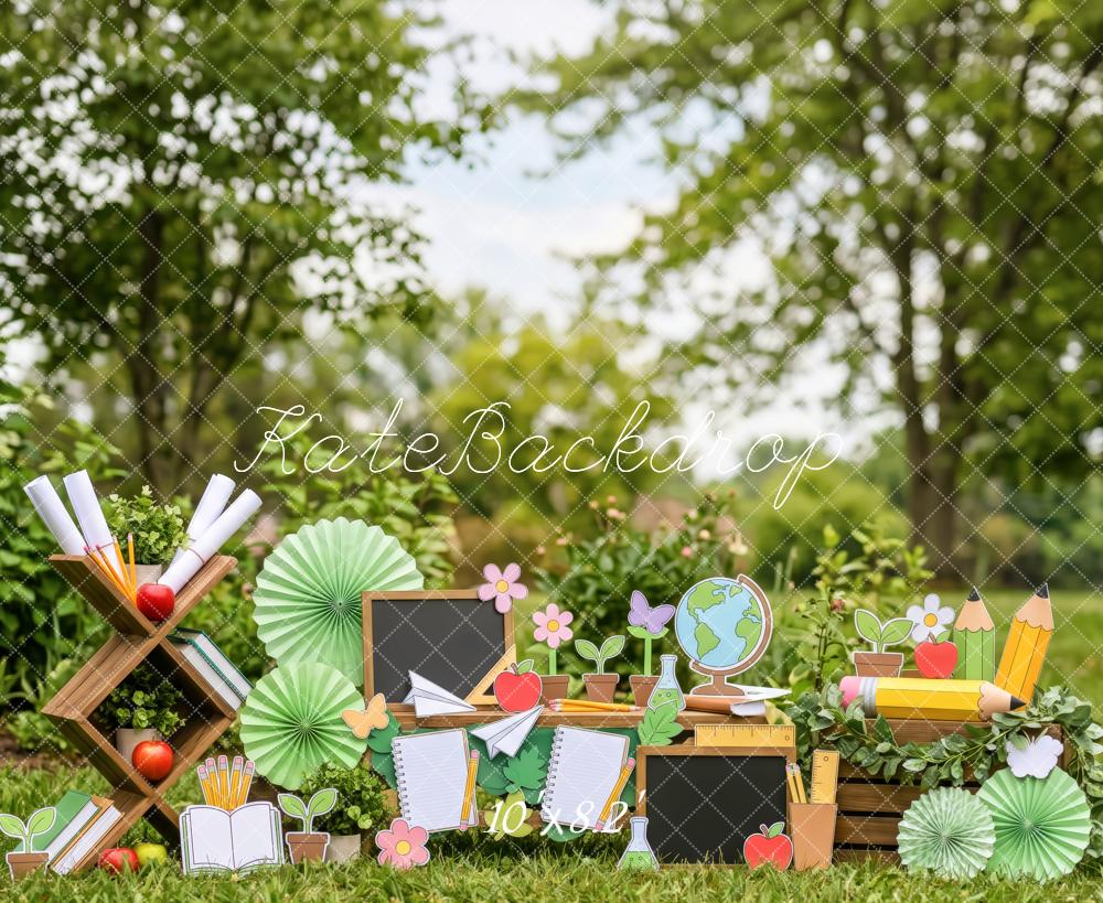 Kate Back To School Books Globe Chalkboard Outdoor Fleece Backdrop Designed by Patty Robert - Image 3