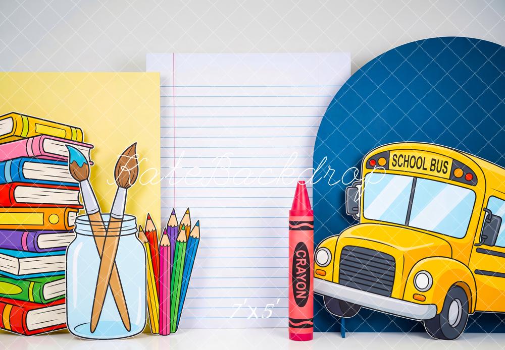 Kate Back To School Bus Books Art Supplies Backdrop Designed by Patty Robert