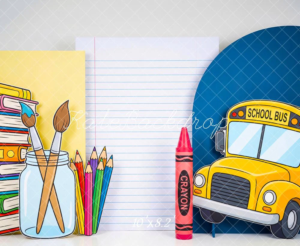 Kate Back To School Bus Books Art Supplies Backdrop Designed by Patty Robert - Image 6