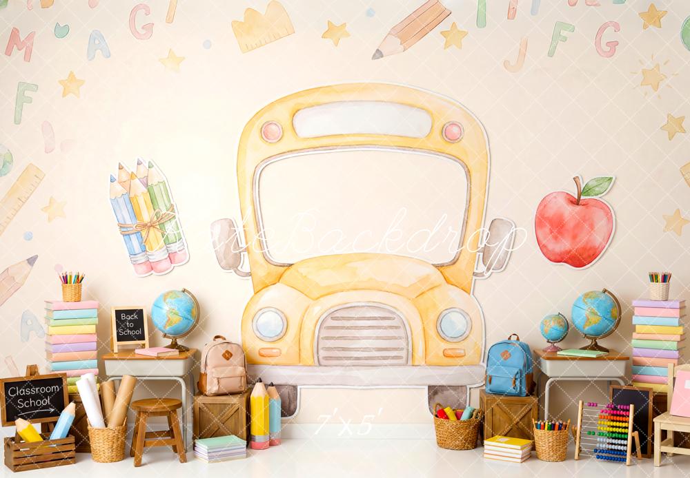 Kate Back To School Bus Classroom Supplies Backdrop Designed by Patty Robert