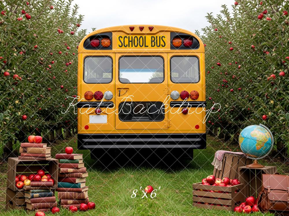 Kate Back To School Bus Orchard Books Globe Fleece Backdrop Designed by Patty Robert