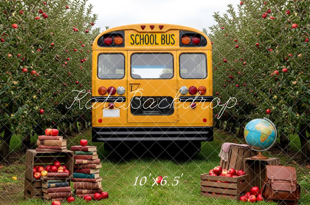 Kate Back To School Bus Orchard Books Globe Fleece Backdrop Designed by Patty Robert - Image 2