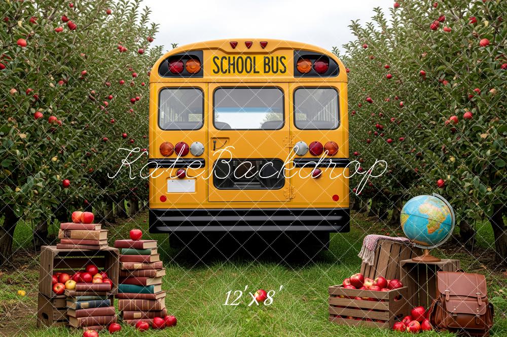 Kate Back To School Bus Orchard Books Globe Fleece Backdrop Designed by Patty Robert - Image 4