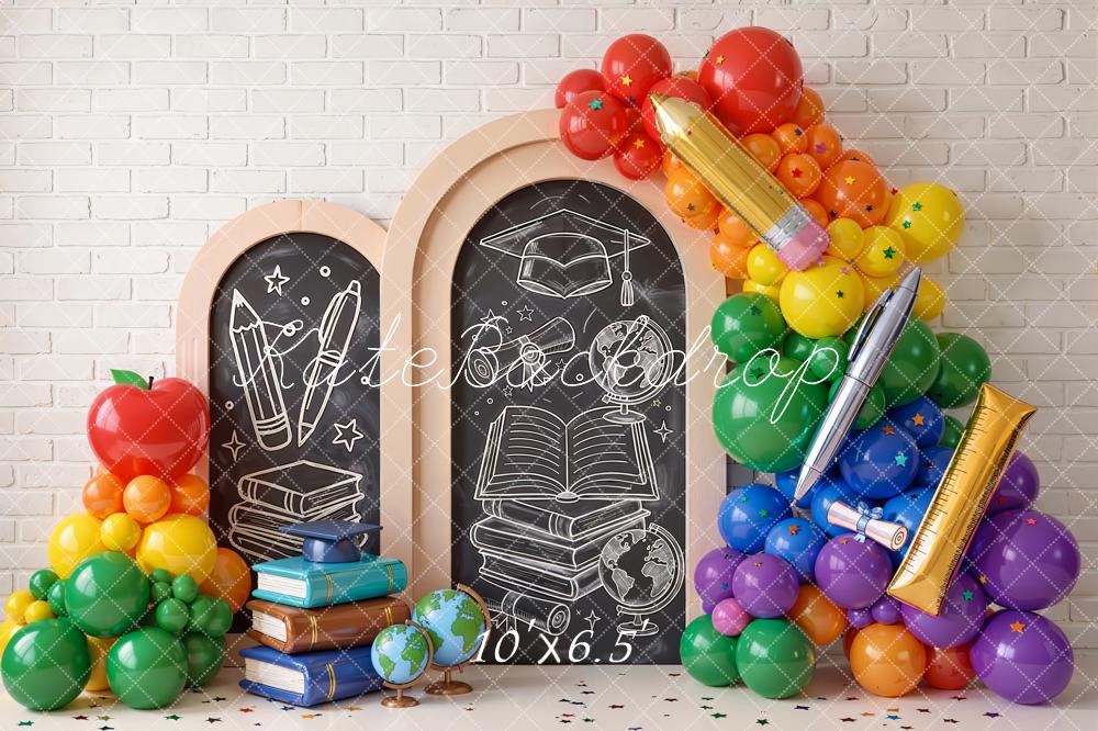 Kate Back To School Chalkboard Balloons Pencil Fleece Backdrop Designed by Emetselch - Image 2