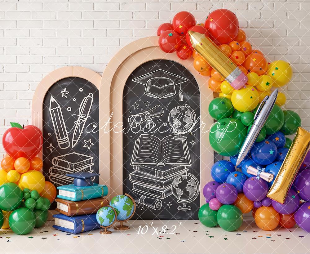 Kate Back To School Chalkboard Balloons Pencil Fleece Backdrop Designed by Emetselch - Image 3