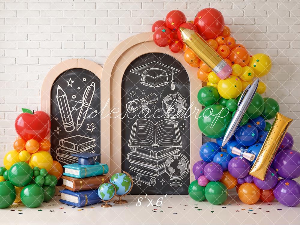 Kate Back To School Chalkboard Balloons Rainbow Backdrop Designed by Emetselch - Image 3