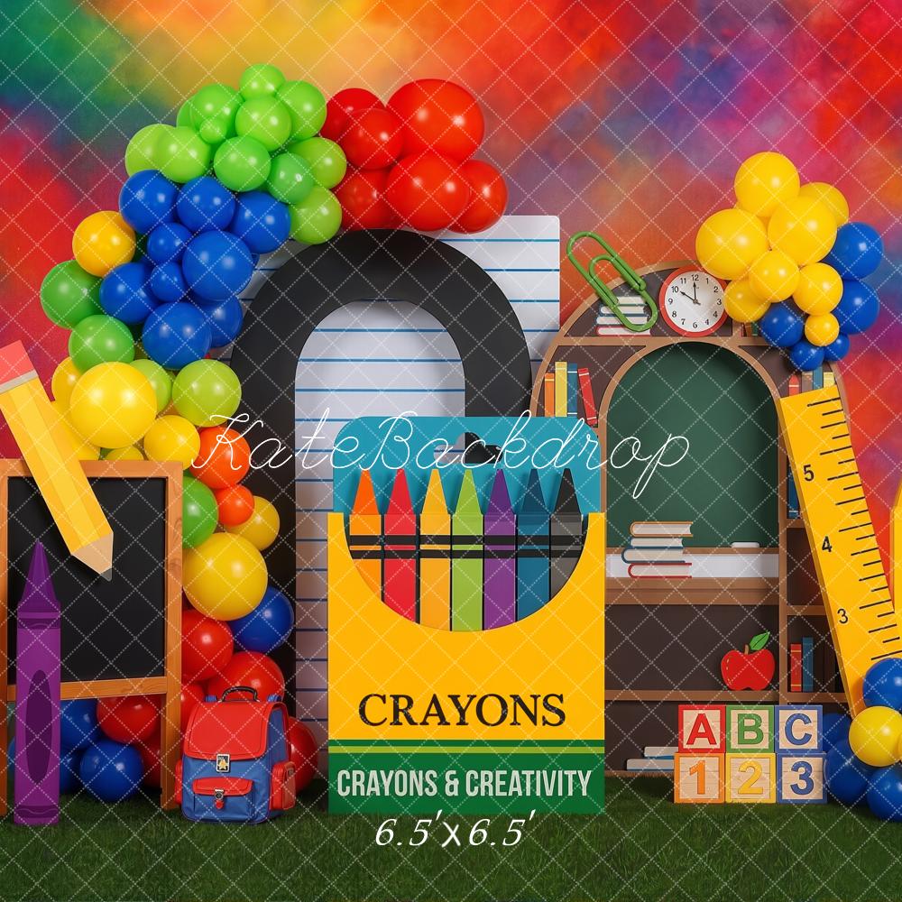 Kate Back To School Crayons Rainbow Balloons Backdrop Designed by Emetselch - Image 2